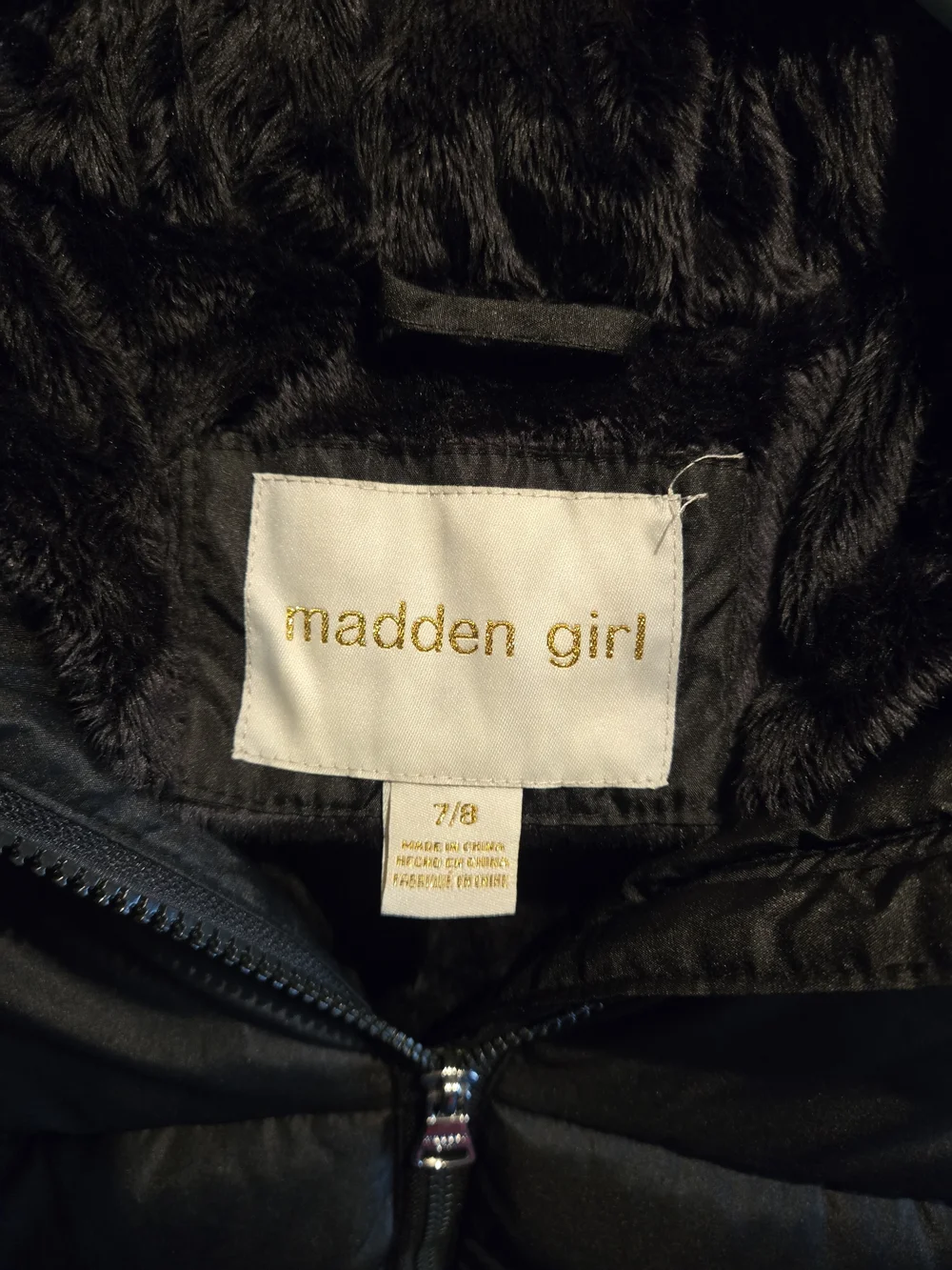 Madden Girl Black Puffer Jacket with Faux Fur Trim